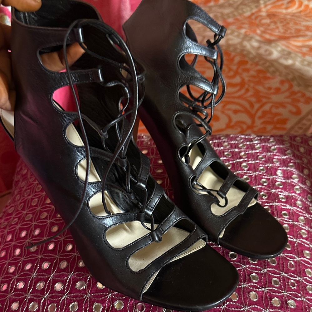 Via Spiga Black Lace-Up Heels